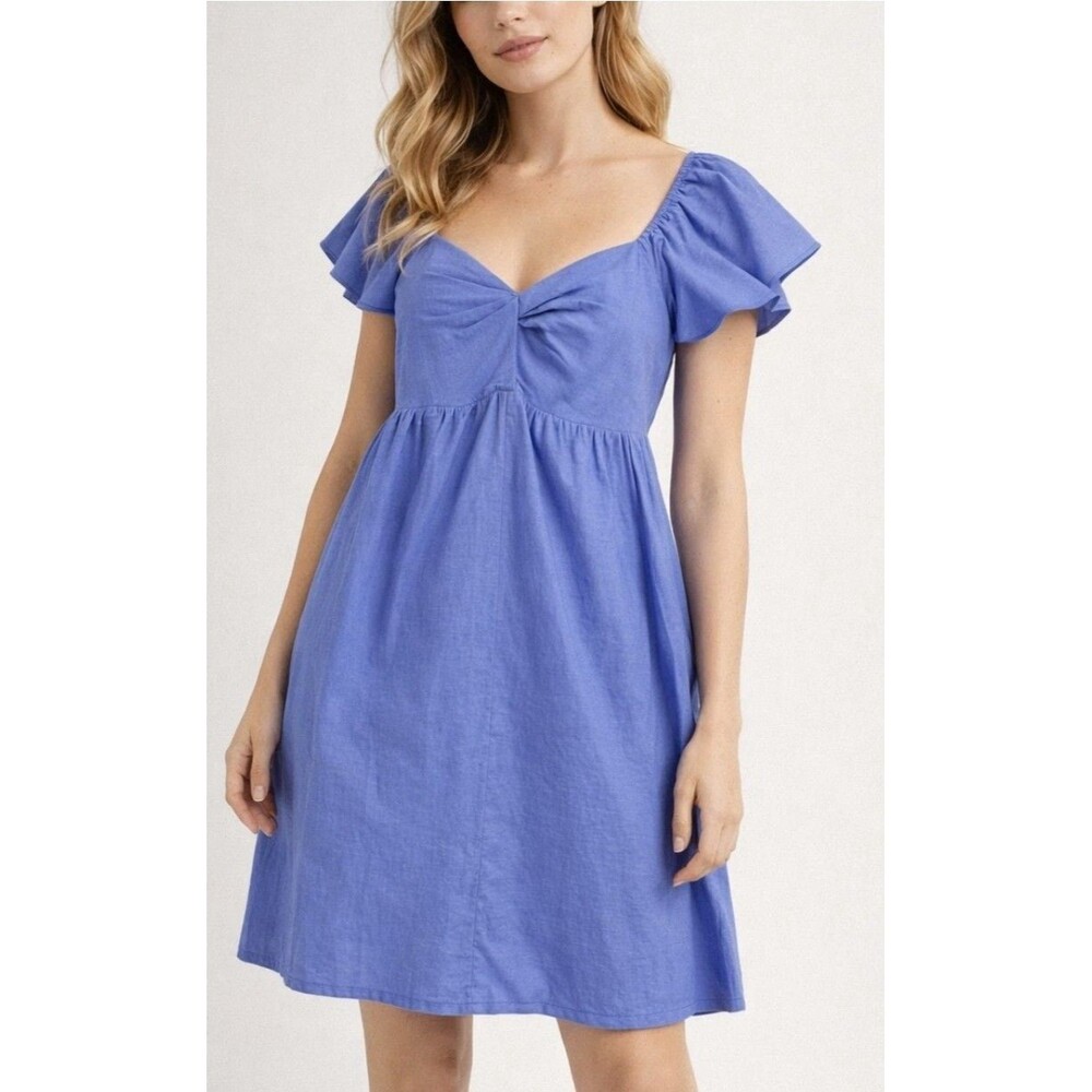 LA Relaxed Size L Women's Blue Solid Mini Babydoll Shift Dress Preppy Tween